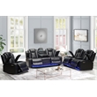 Power Reclining Sofa Set Black Faux Leather 3-Piece & LED Lights Speaker Wireless Charging