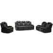 Power Reclining Sofa Set Black Faux Leather 3-Piece & LED Lights Speaker Wireless Charging