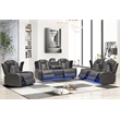 Power Reclining Sofa Set Gray Faux Leather 3-Piece & LED Lights Speaker Wireless Charging