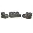 Power Reclining Sofa Set Gray Faux Leather 3-Piece & LED Lights Speaker Wireless Charging