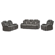 Power Reclining Sofa Set Gray Faux Leather 3-Piece & LED Lights Speaker Wireless Charging