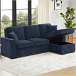 Chenille Pull Out Sofa Bed Modern L-Shaped Sleeper Sofa Dark Blue