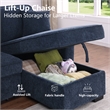 Chenille Pull Out Sofa Bed Modern L-Shaped Sleeper Sofa Dark Blue