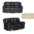 3-Piece Black Faux Leather Reclining Sofa Set with Cup Holders & Storage & Drop Down Table