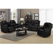 3-Piece Black Faux Leather Reclining Sofa Set with Cup Holders & Storage & Drop Down Table