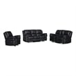 3-Piece Black Faux Leather Reclining Sofa Set with Cup Holders & Storage & Drop Down Table