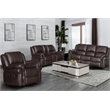 3-Piece Brown Faux Leather Reclining Sofa Set with Cup Holders & Storage & Drop Down Table