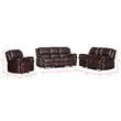 3-Piece Brown Faux Leather Reclining Sofa Set with Cup Holders & Storage & Drop Down Table