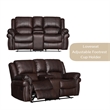 3-Piece Brown Faux Leather Reclining Sofa Set with Cup Holders & Storage & Drop Down Table