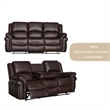 3-Piece Brown Faux Leather Reclining Sofa Set with Cup Holders & Storage & Drop Down Table