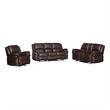 3-Piece Brown Faux Leather Reclining Sofa Set with Cup Holders & Storage & Drop Down Table
