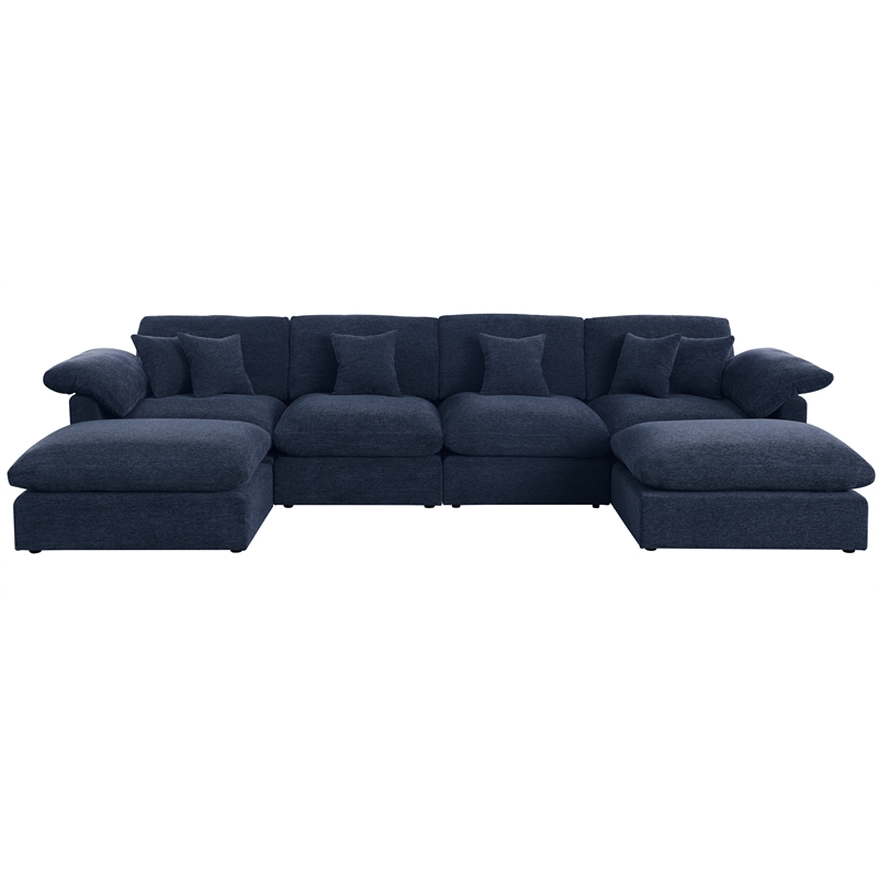 Chenille Modular Sectional Sofa Modern Cloud Couch & Ottomans Blue
