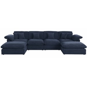 Chenille Modular Sectional Sofa Modern Cloud Couch & Ottomans Blue