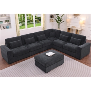 6 Seater Sectional Sofa Set Chenille Gray & Ottoman Pillows