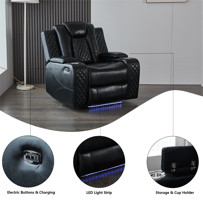 3-Piece Power Reclining PU Leather Sofa Set & Speaker Black