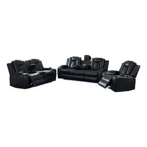3-Piece Power Reclining PU Leather Sofa Set & Speaker Black