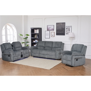 3PCS Reclining Corduroy Sofa Set w/ LED Light Strip & Speaker Gray