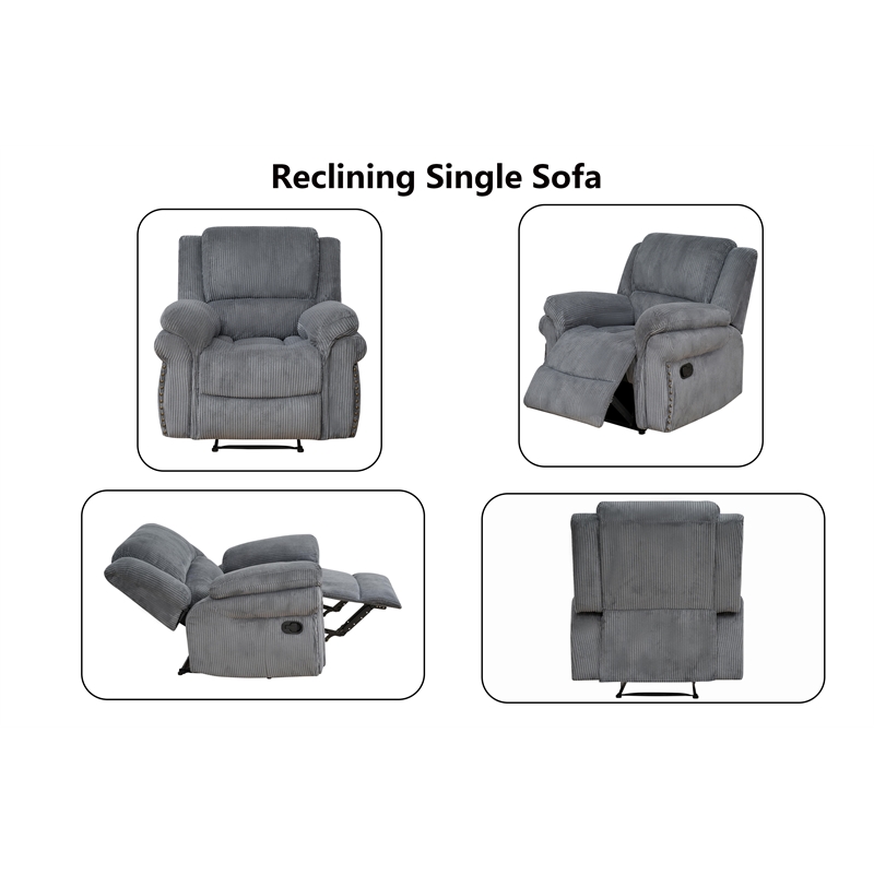 3-Piece Reclining Corduroy Sofa Set & LED Light Strip Speaker Gray