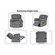 3-Piece Reclining Corduroy Sofa Set & LED Light Strip Speaker Gray