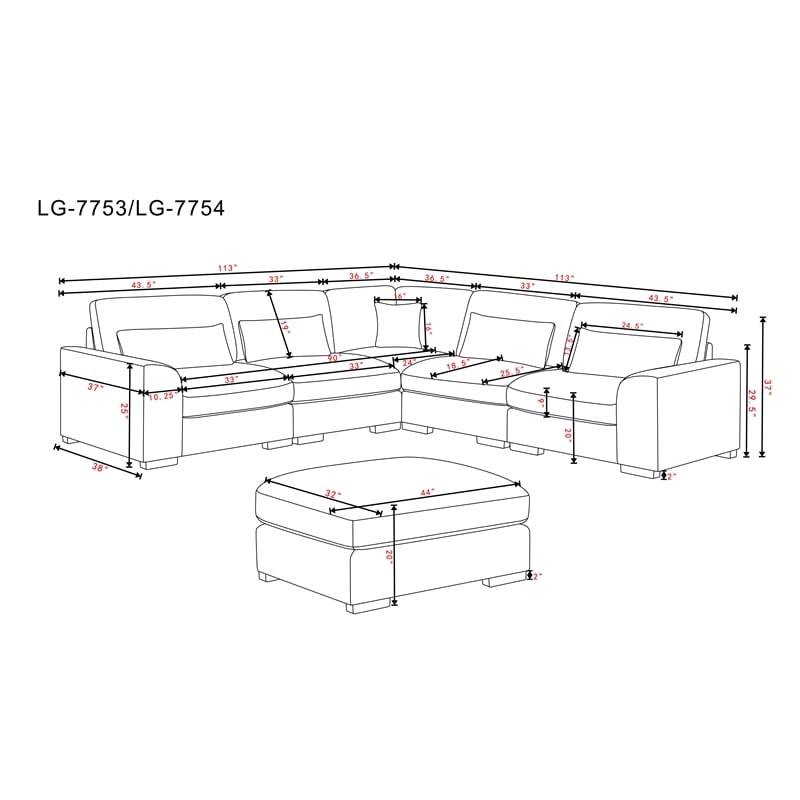 L-Shape Chenille Sectional Sofa with Ottoman & Pillows 5-Seat Gray