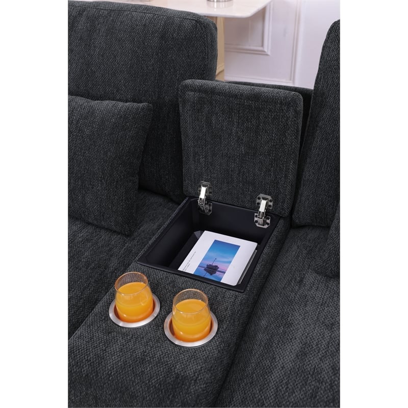 Chenille L-Shape Sectional Sofa with Ottoman Console Pillows Gray