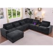 6-Seat Chenille Sectional Sofa with Ottoman Console & Pillows Gray