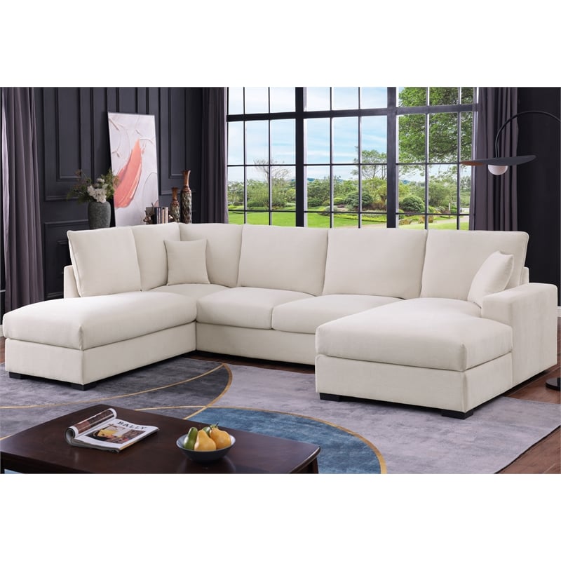 U-Shape Chenille Sectional Sofa with Dual Chaise Beige