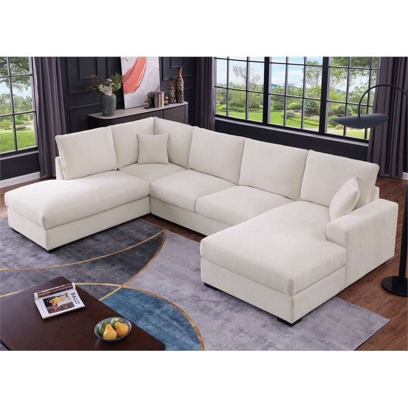 U-Shape Chenille Sectional Sofa with Dual Chaise Beige