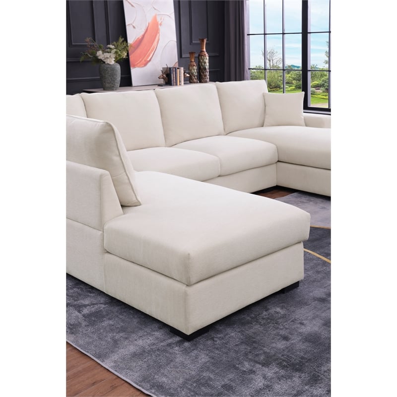 U-Shape Chenille Sectional Sofa with Dual Chaise Beige