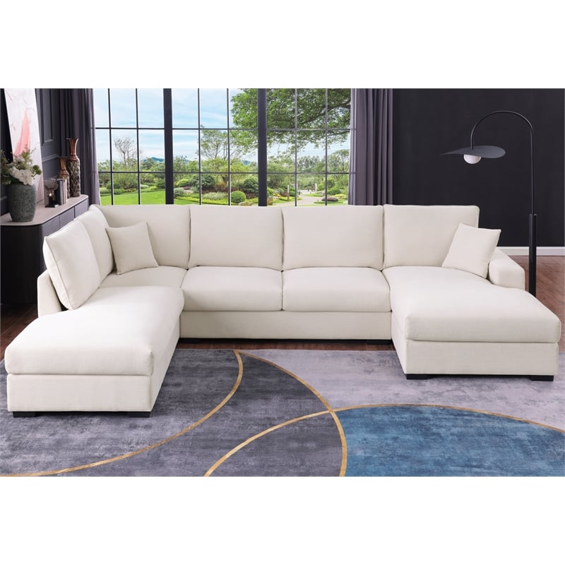 U-Shape Chenille Sectional Sofa with Dual Chaise Beige