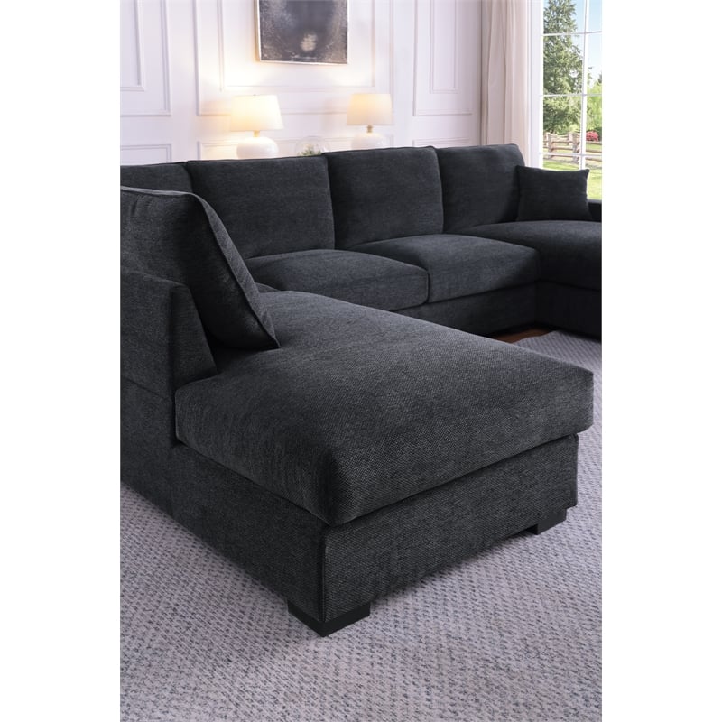 U-Shape Chenille Sectional Sofa with Dual Chaise Gray