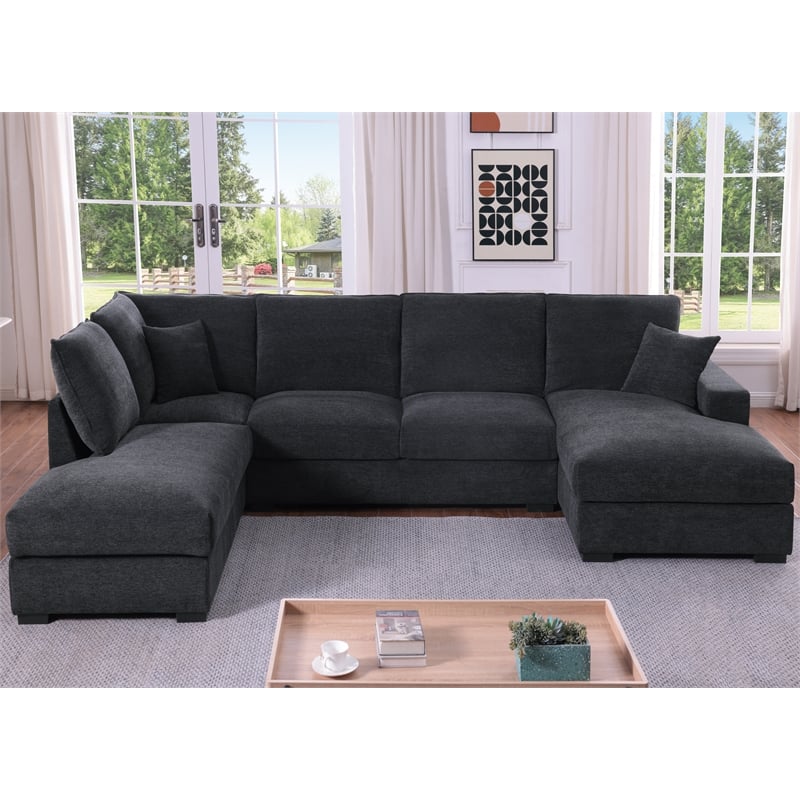 U-Shape Chenille Sectional Sofa with Dual Chaise Gray