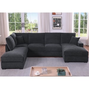 U-Shape Chenille Sectional Sofa with Dual Chaise Gray