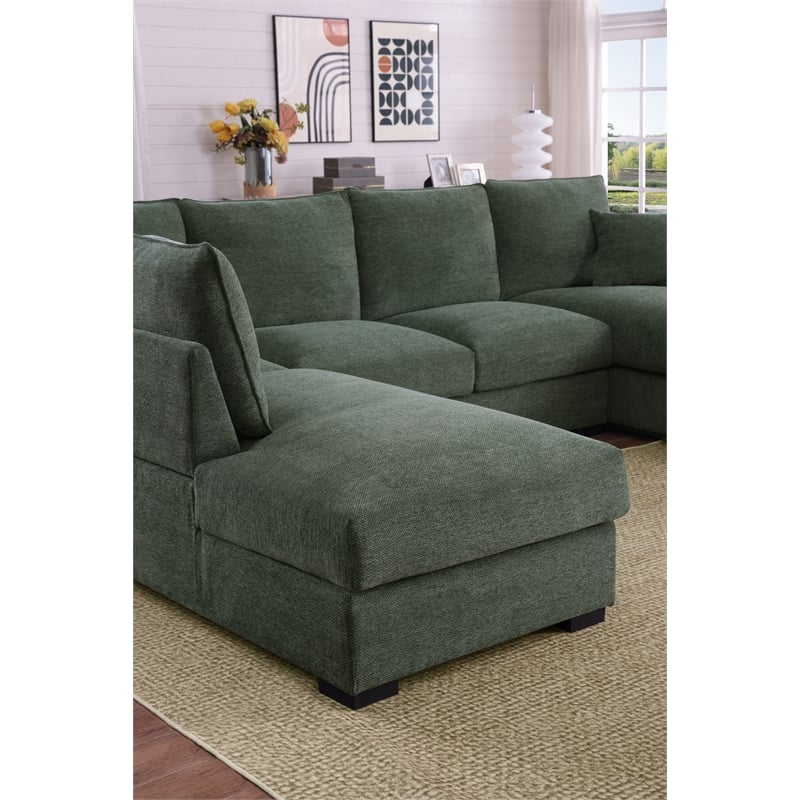U-Shape Chenille Sectional Sofa with Dual Chaise Green