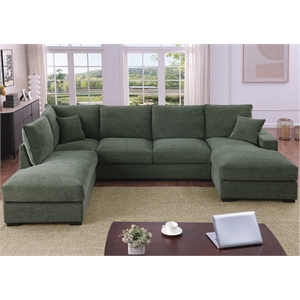 U-Shape Chenille Sectional Sofa with Dual Chaise Green
