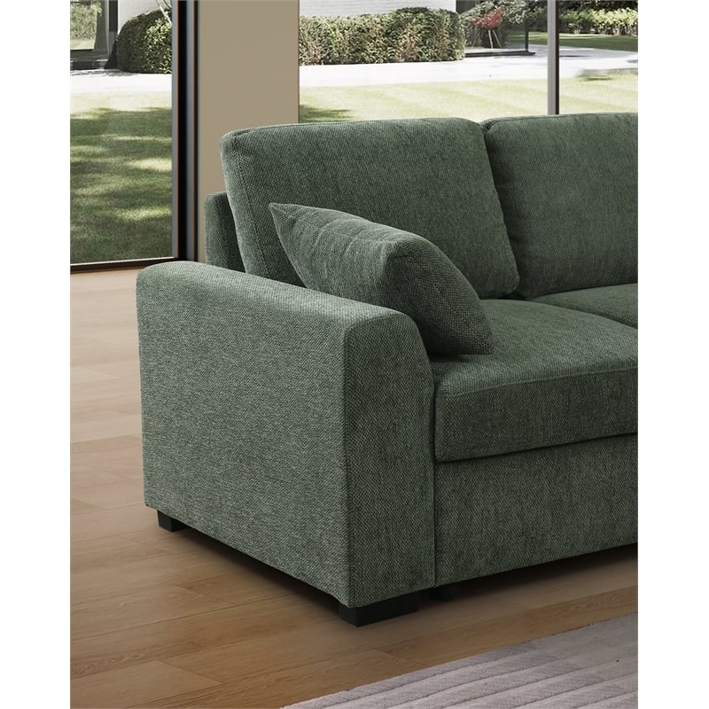 6-Seat U-Shape Chenille Sectional Sleeper Sofa w/ Storage Chaise Green