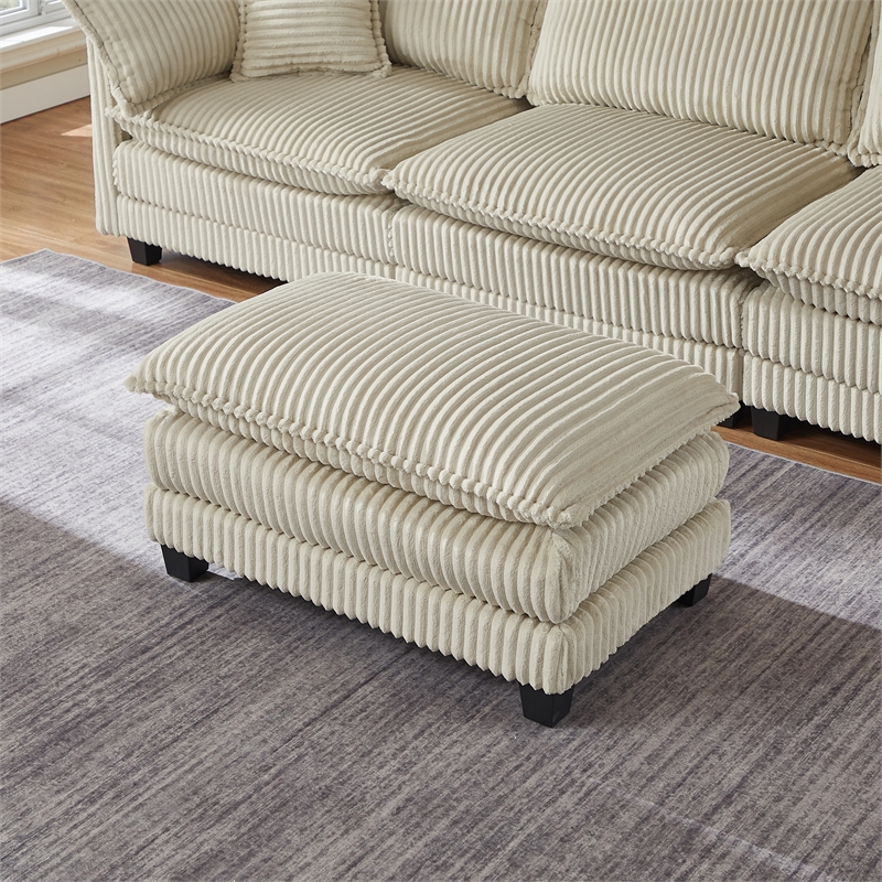 3-Seat Corduroy Cloud Sofa with Ottoman & Pockets & Pillows Beige