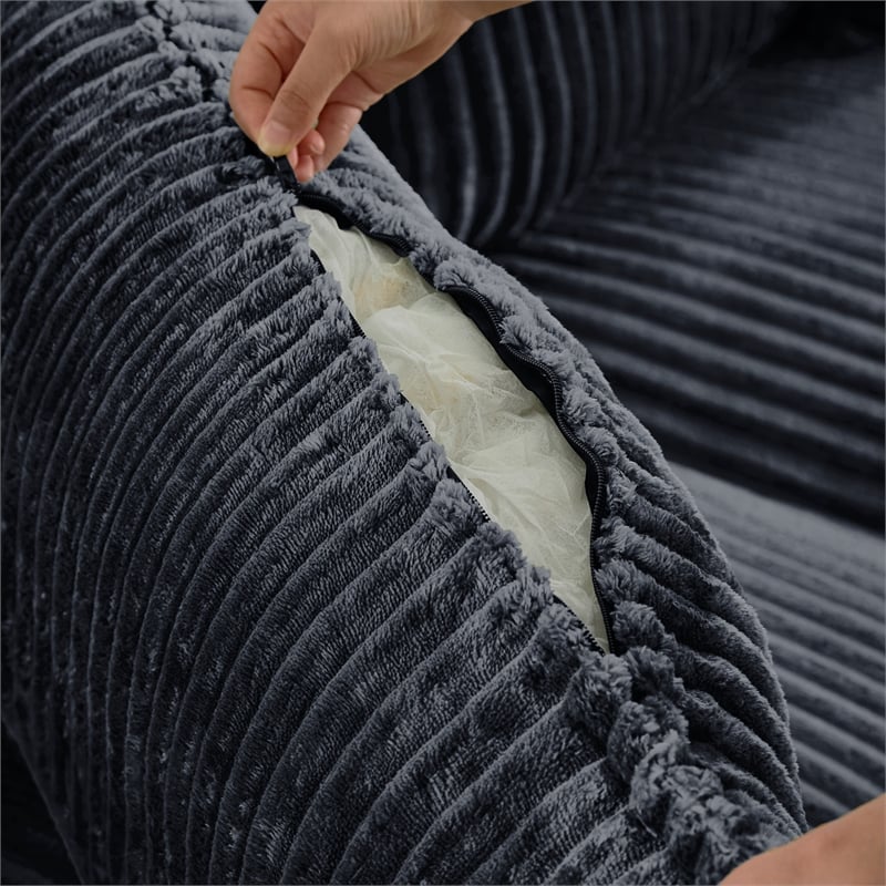 3-Seat Corduroy Cloud Sofa with Ottoman & Pockets & Pillows Gray