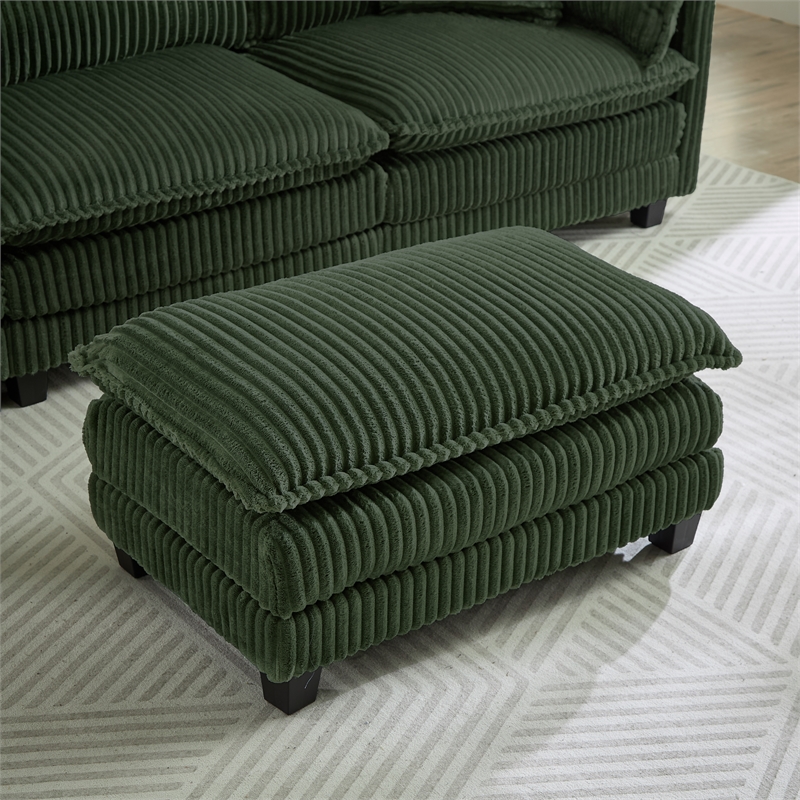 3-seat corduroy cloud sofa with ottoman & pockets & pillows green