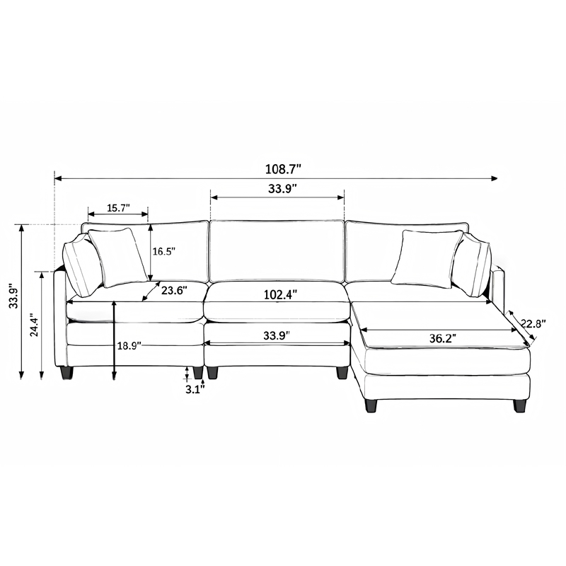 3-seat corduroy cloud sofa with ottoman & pockets & pillows green