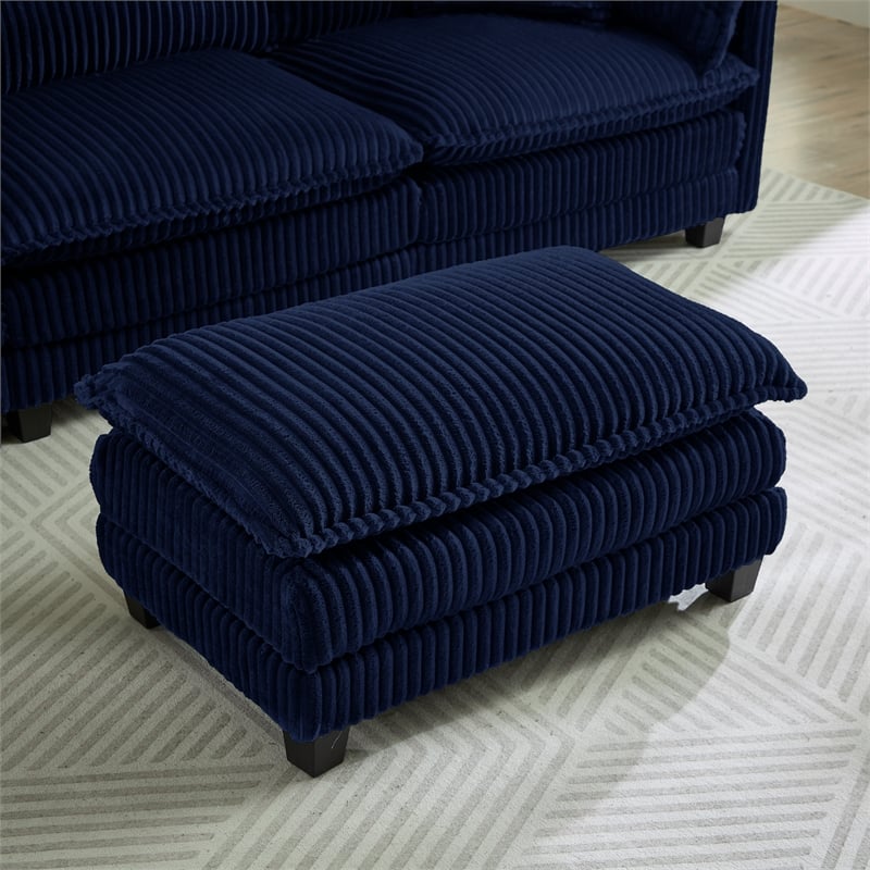 3-Seat Corduroy Cloud Sofa with Ottoman & Pockets & Pillows Blue