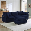 3-Seat Corduroy Cloud Sofa with Ottoman & Pockets & Pillows Blue