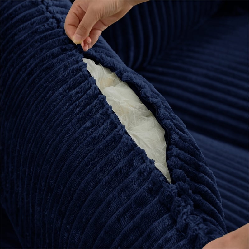 3-Seat Corduroy Cloud Sofa with Ottoman & Pockets & Pillows Blue