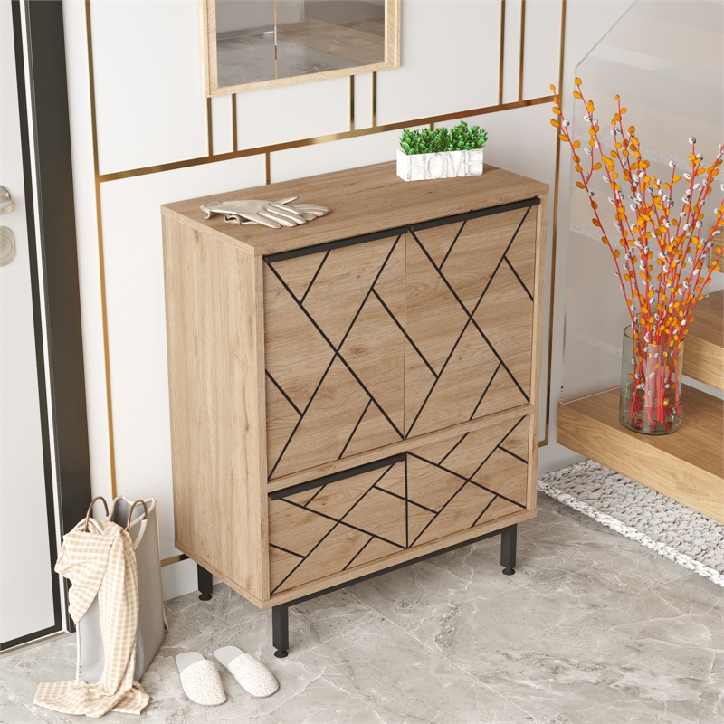 Ocean Double Sideboard Table and Storage 3 Doors OAK Color Multi Purpose Cabinet