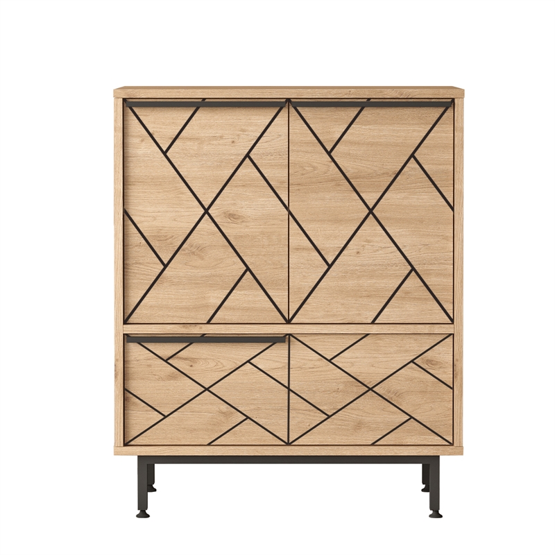 Ocean Double Sideboard Table and Storage 3 Doors OAK Color Multi Purpose Cabinet