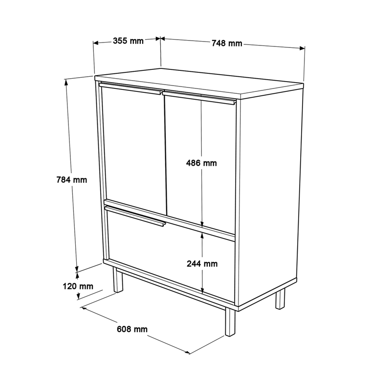 Ocean Double Sideboard Table and Storage 3 Doors OAK Color Multi Purpose Cabinet
