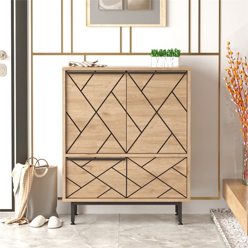 Ocean Double Sideboard Table and Storage 3 Doors OAK Color Multi Purpose Cabinet