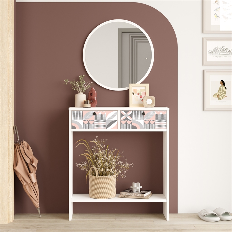 Larris Foyer Console  2 Doors White UV Print