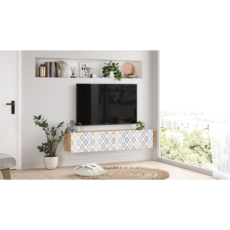 Future TV Unit Floating Entertainment Center Console with Storage UV Print
