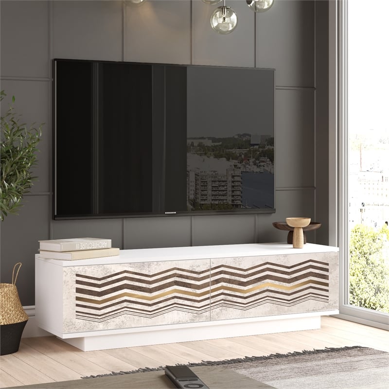 Fonda TV Unit Stand White Entertainment Center Console with Storage